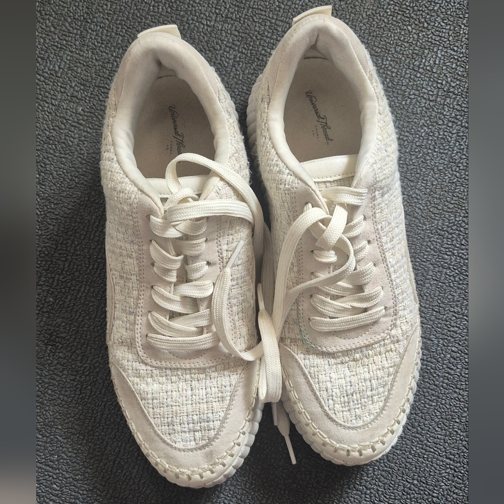 Cream Tweed Lace-Up Sneakers